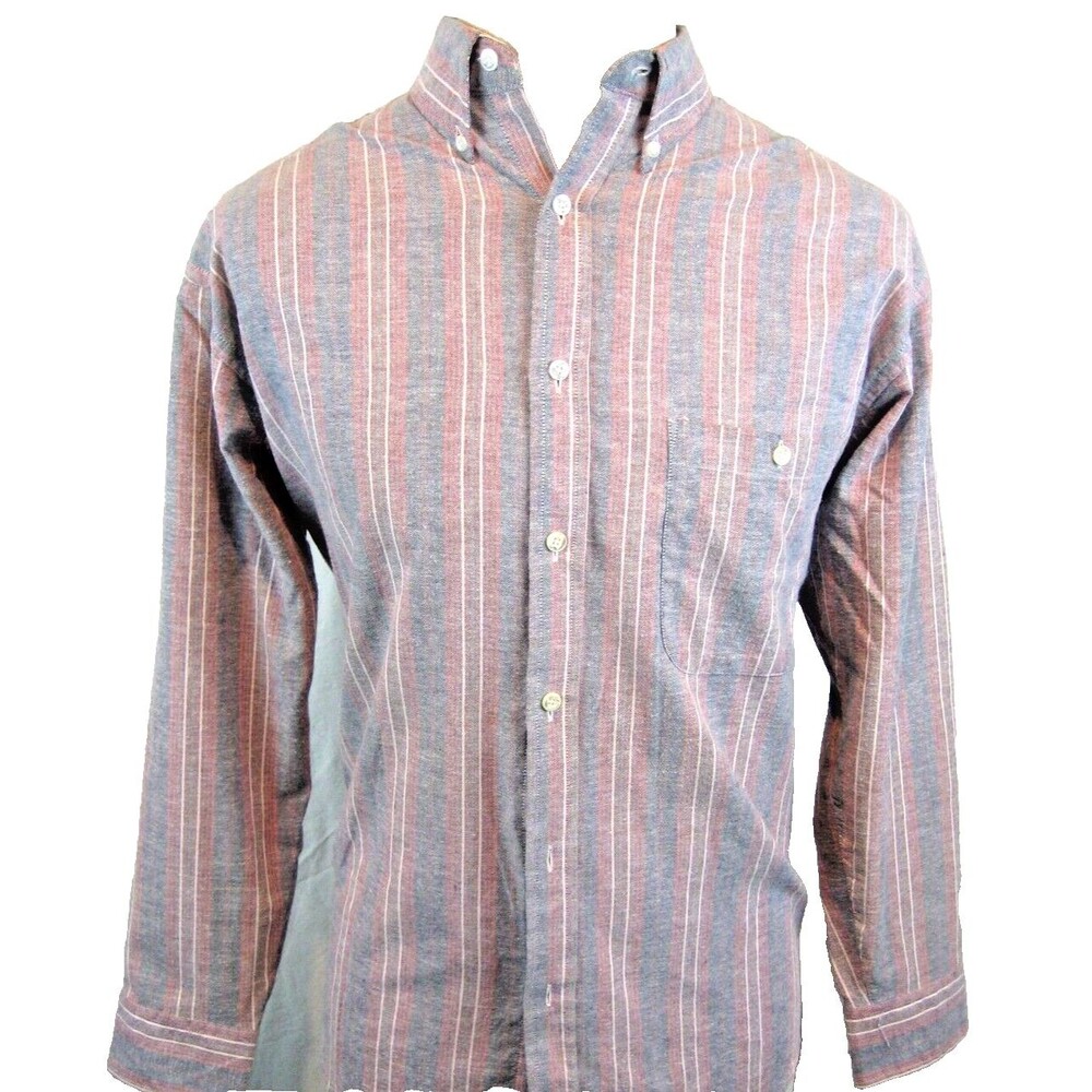 Mens Manhattan Blue Stripe LS Cotton Blend Casual Shirt sz Med